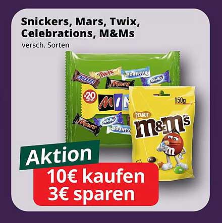 Snickers, Mars, Twix, Celebrations, M&Ms - verschiedene Sorten