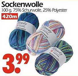 Sockengarn Wolle - 75% Schurwolle, 25% Polyester - 100g