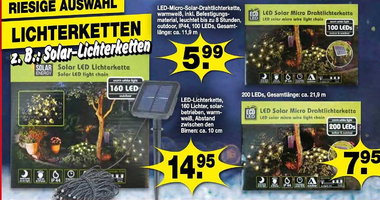 Solar LED Lichterkette mit 160 LEDs