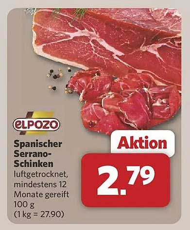 Spanischer Serrano-Schinken von El Pozo - Luftgetrocknet und mindestens 12 Monate gereift