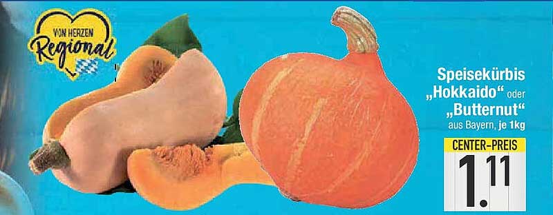 Speisekürbis „Hokkaido“ oder „Butternut“ aus Bayern, je 1kg