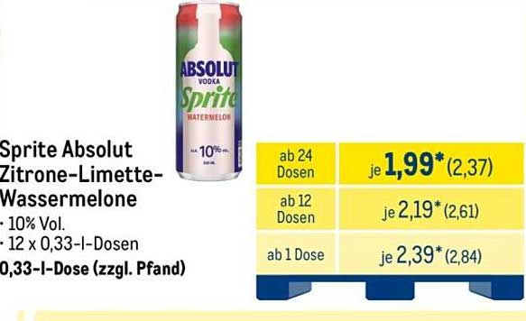 Sprite Absolut Zitrone-Limette-Wassermelone