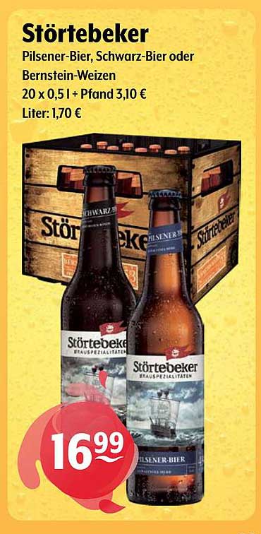 Störtebeker Pilsener-Bier, Schwarz-Bier oder Bernstein-Weizen - 20 x 0,5 l