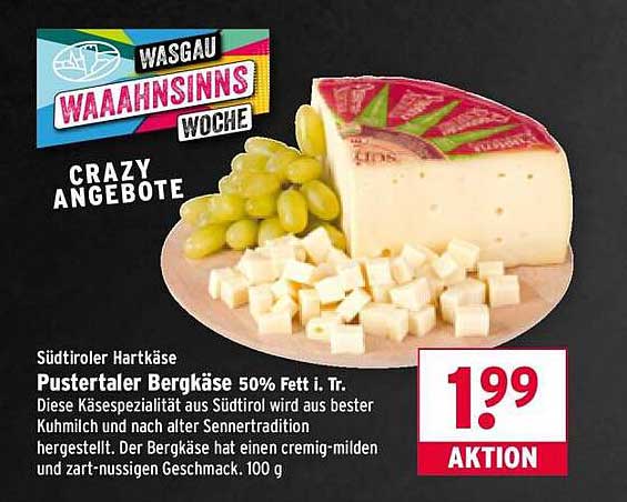 Südtiroler Hartkäse Pustertaler Bergkäse 50% Fett i. Tr.