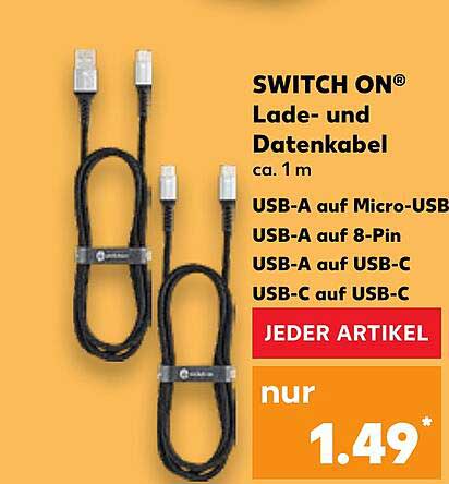 SWITCH ON® Lade- und Datenkabel ca. 1 m