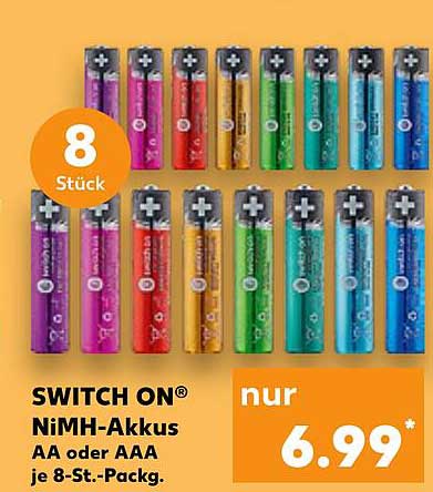 SWITCH ON® NiMH-Akkus AA oder AAA je 8-St.-Pack.