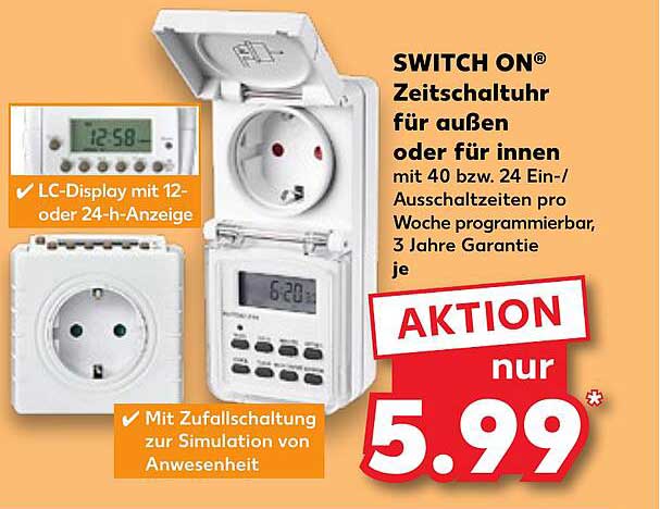 SWITCH ON® Zeitschaltuhr für außen oder für innen