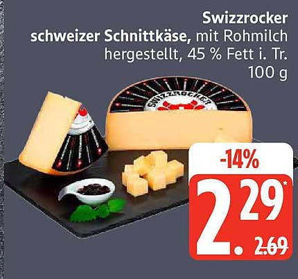 Swizzrocker Schweizer Schnittkäse, mit Rohmilch hergestellt, 45% Fett i. Tr. 100 g