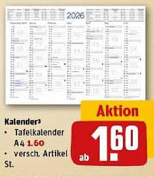 Tafelkalender A4 2026