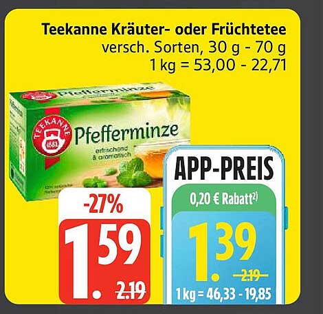 Teekanne Kräuter- oder Früchtetee – Pfefferminze, 30 g – 70 g