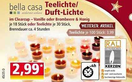 Teelichte/ Duft-Lichte im Clearcup - Vanille oder Brombeere & Honig