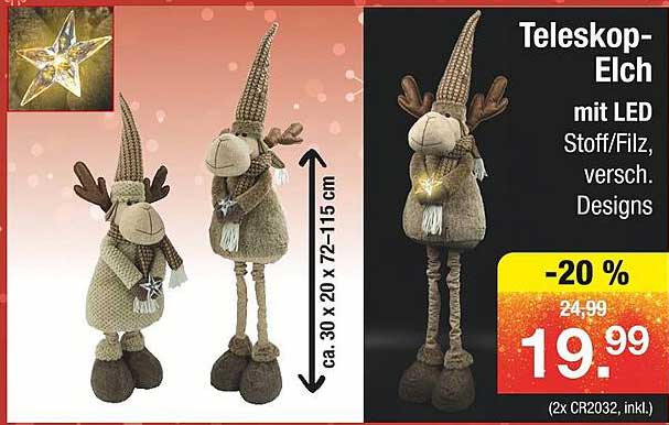 Teleskop-Elch mit LED, versch. Designs