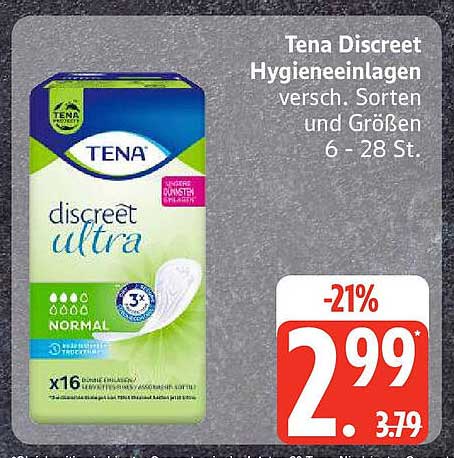 Tena Discreet Hygieneeinlagen, verschiedene Sorten und Größen 6 - 28 St.