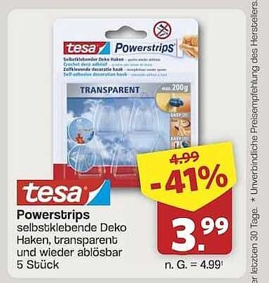 tesa Powerstrips selbstklebende Deko Haken, transparent und wieder ablösbar 5 Stück