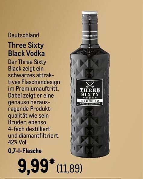 Three Sixty Black Vodka 0,7 l