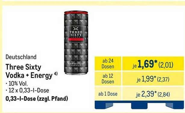 Three Sixty Vodka + Energy 0,33-I-Dose