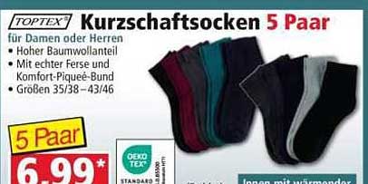 TOPTEX Kurzschaftsocken 5 Paar für Damen oder Herren