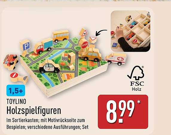 TOYLINO Holzspielfiguren im Sortierkasten mit Motivrückseite