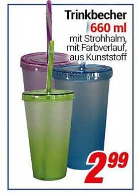 Trinkbecher 660 ml mit Strohhalm, mit Farbverlauf, aus Kunststoff
