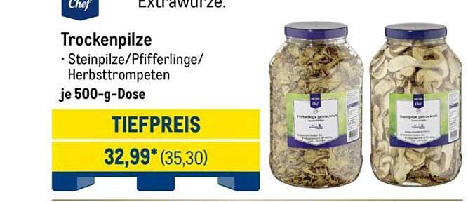 Trockenpilze - Steinpilze, Pfifferlinge und Herbsttrompeten je 500-g-Dose