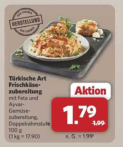 Türkische Art Frischkäsezubereitung mit Feta und Ayvar-Gemüsezubereitung 100 g