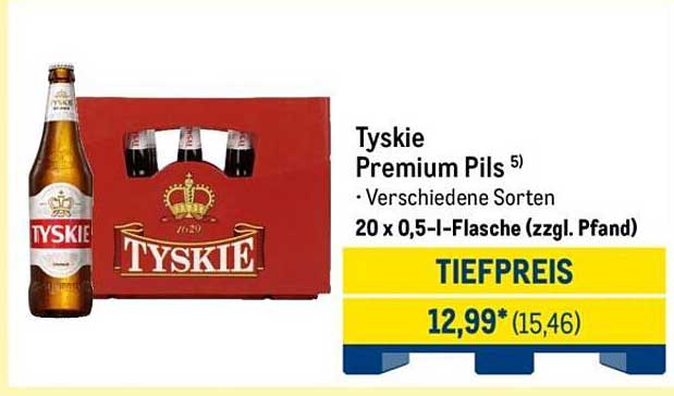 Tyskie Premium Pils - 20 x 0,5-Liter-Flasche