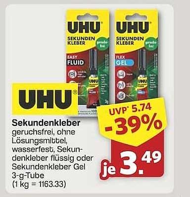 UHU Sekundenkleber - Geruchsneutral und Wasserfest