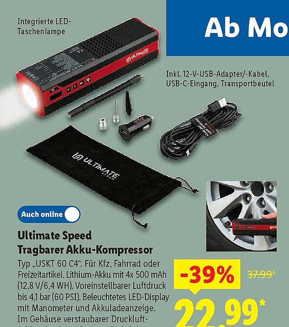 Ultimate Speed Tragbarer Akku-Kompressor