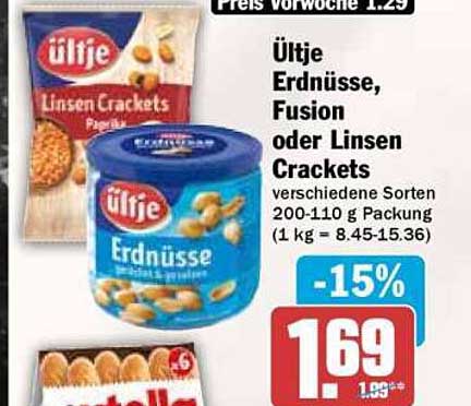 Ültje Erdnüsse, Fusion oder Linsen Crackers – verschiedene Sorten 200-110 g Packung