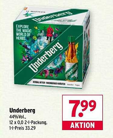 Underberg Kräuterlikör, 12 x 0,0 l (44% Vol.)