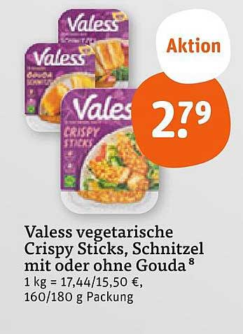 Valess vegetarische Crispy Sticks, Schnitzel mit oder ohne Gouda