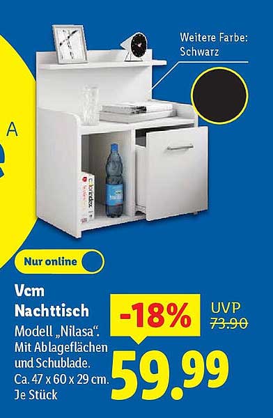 Vcm Nachttisch Modell „Nilasa“ mit Ablageflächen und Schublade