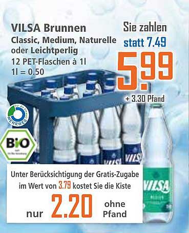 VILSA Brunnen Classic, Medium, Naturelle oder Leichtperlig – 12 PET-Flaschen à 1l