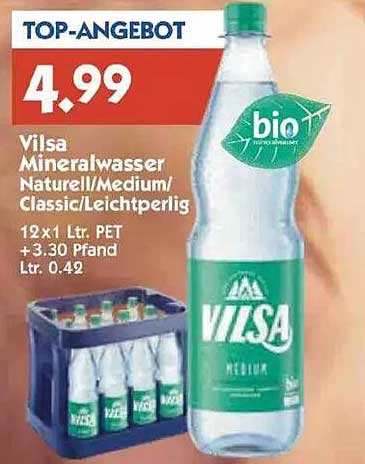 Vilsa Mineralwasser Natur/Medium/Class/Leichtperlig 12x1 Ltr. PET