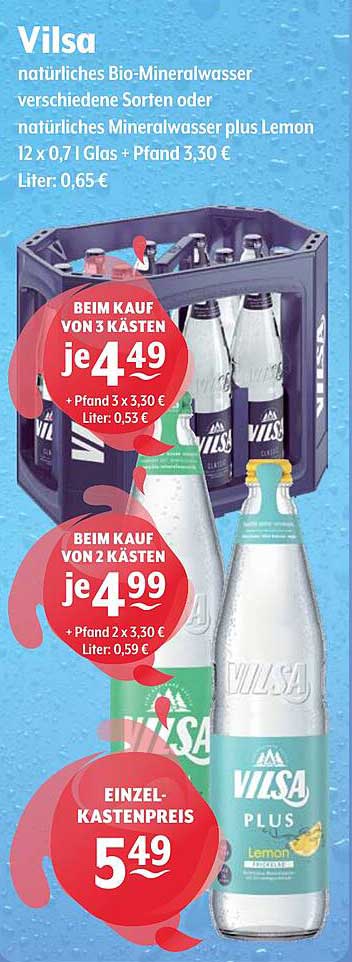 Vilsa Mineralwasser verschiedene Sorten oder Vilsa Plus Lemon 12 x 0,7 l