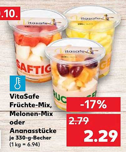 VitaSafe Früchte-Mix, Melonen-Mix oder Ananasstücke je 330-g-Becher