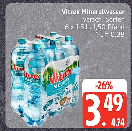 Vitrex Mineralwasser 6 x 1,5 L – verschiedene Sorten