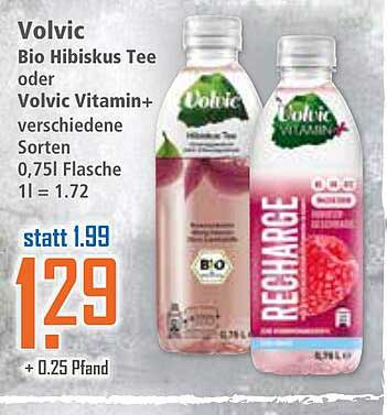 Volvic Bio Hibiskus Tee oder Volvic Vitamin+ verschiedene Sorten 0,75l Flasche