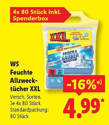 W5 Feuchte Allzwecktücher XXL 4x 80 Stück inkl. Spenderbox