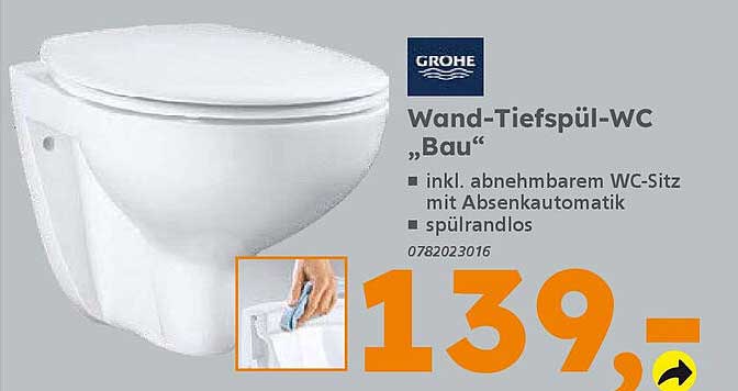 Wand-Tiefspül-WC "Bau" inkl. abnehmbarem WC-Sitz mit Absenkautomatik