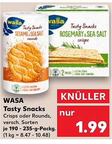 WASA Tasty Snacks - Crisps oder Rounds, verschiedene Sorten