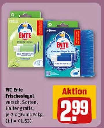WC Ente Frischsiegel – verschiedene Sorten, Halter gratis, je 2 x 36-ml-Packung