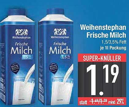 Weihenstephan Frische Milch 1,5/3,5% Fett je 1 l Packung