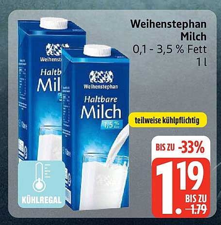 Weihenstephan Milch, 0,1 - 3,5 % Fett, 1 L