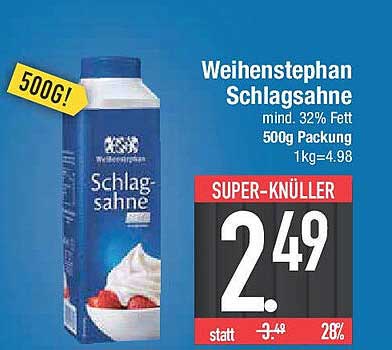 Weihenstephan Schlagrahm, 500g Packung – 28% Ersparnis!