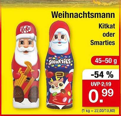 Weihnachtsmann Kitkat oder Smarties 45-50 g