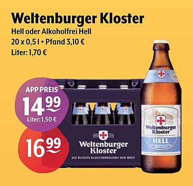 Weltenburger Kloster Hell oder Alkoholfrei Hell – 20 x 0,51 l