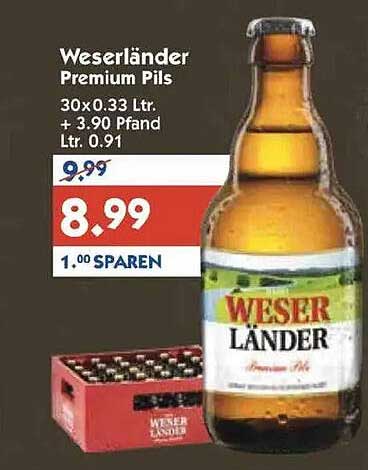 Weserländer Premium Pils 30x0.33 Ltr. + 3.90 Pfand