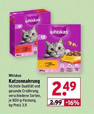 Whiskas Katzennahrung 800 g - Auswahl verschiedener Sorten