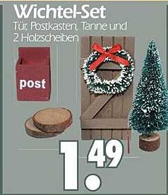 Wichtel-Set: Tür, Postkasten, Tanne und 2 Holzscheiben